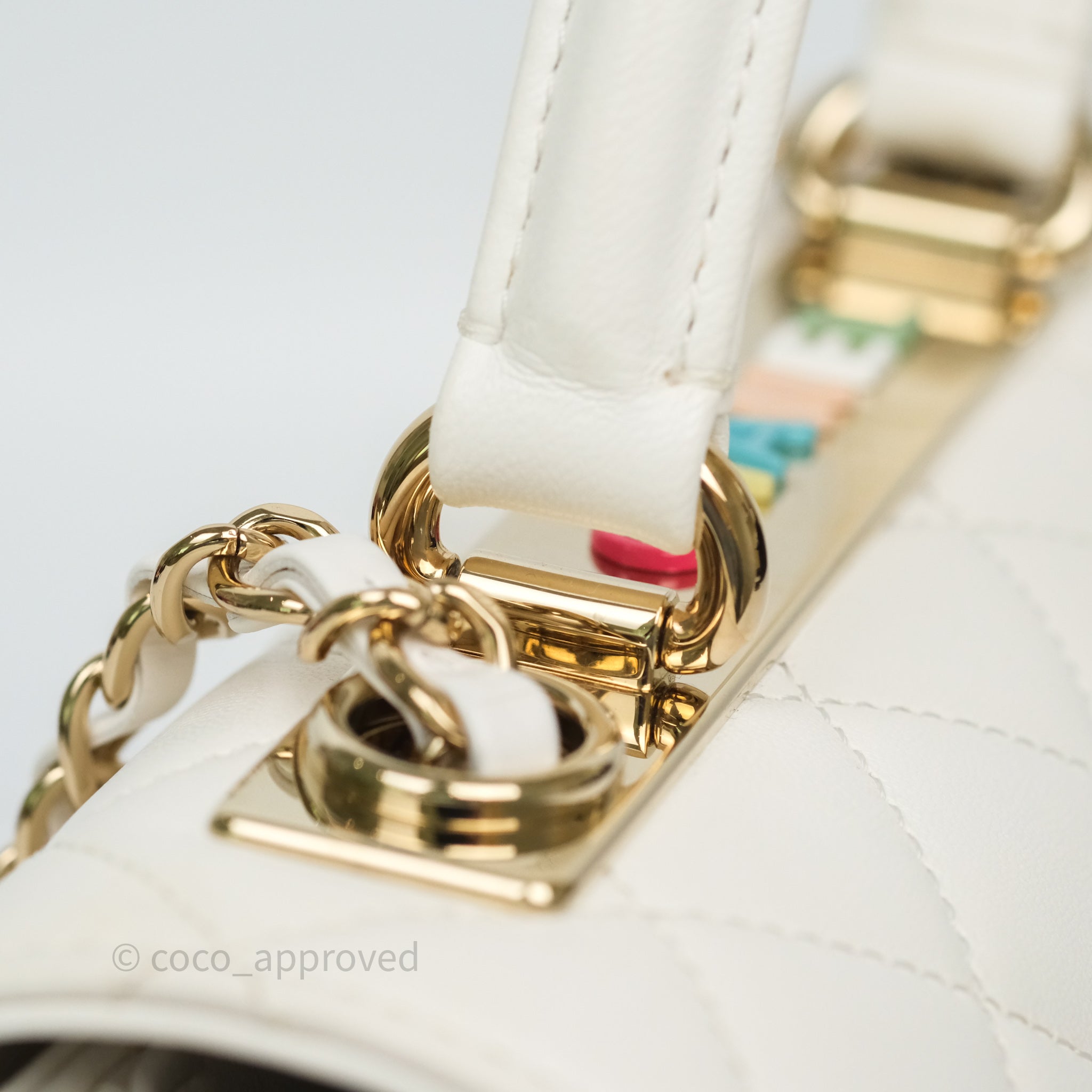 Chanel Mini Trendy CC Handle Bag Lacquered Logo White Lambskin