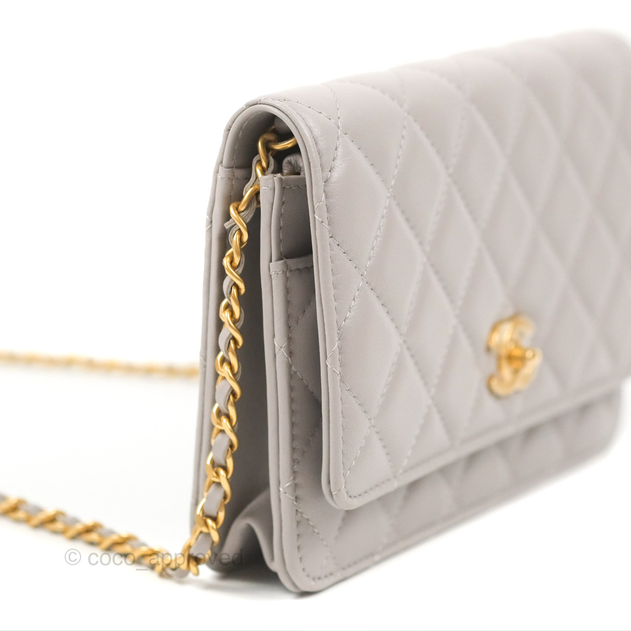 CHANEL Lambskin Quilted CC Pearl Crush Wallet on Chain WOC Blue