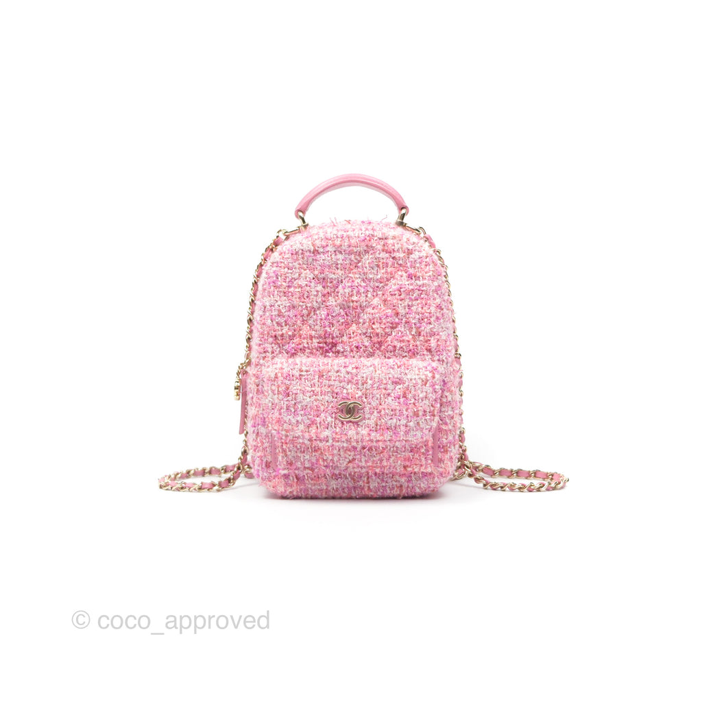 Chanel Classic Mini Backpack Pink Tweed Gold Hardware