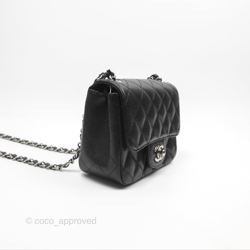 Chanel Mini Square Flap Quilted Black Caviar Silver Hardware