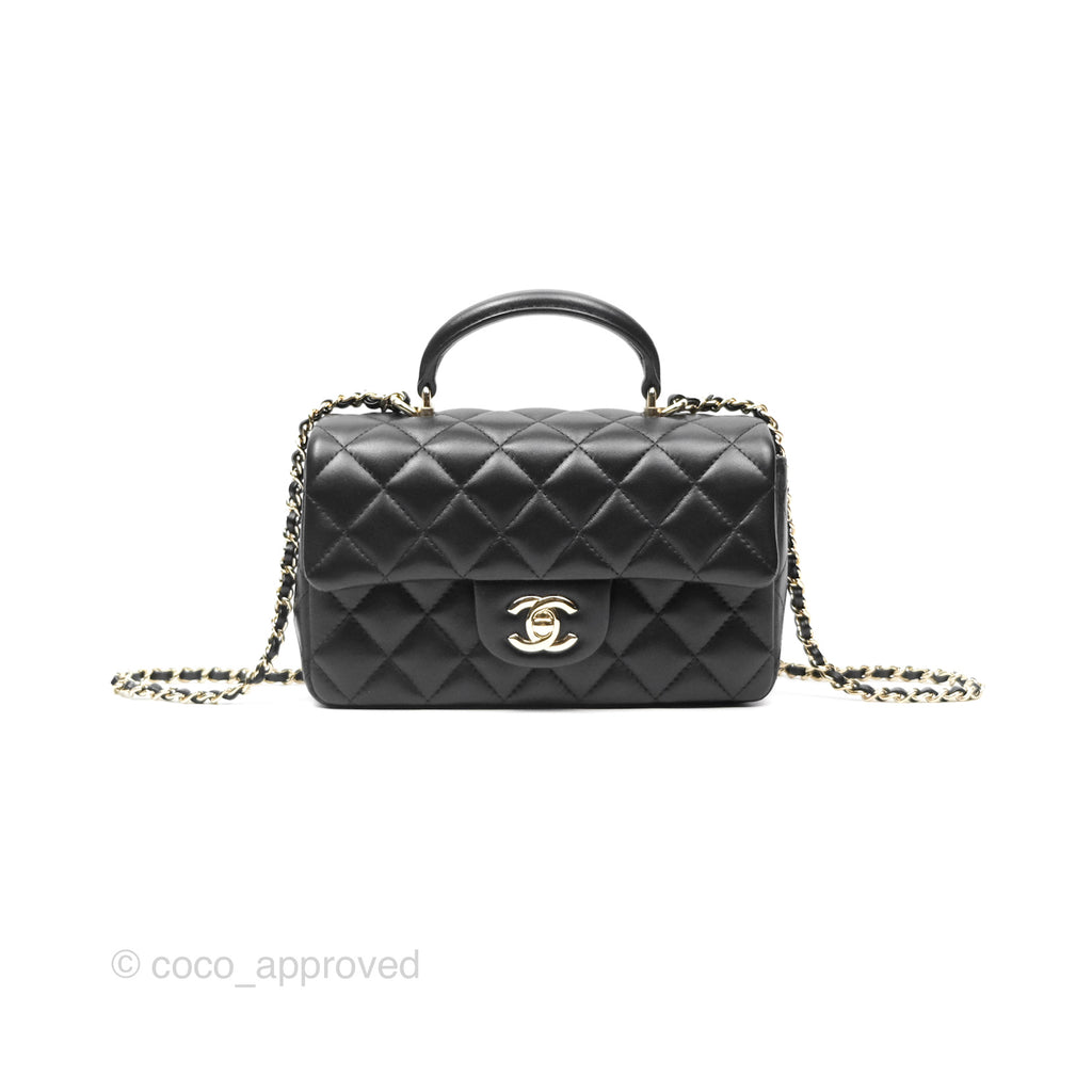 Chanel Top Handle Mini Rectangular Flap Bag Black Lambskin Gold Hardware