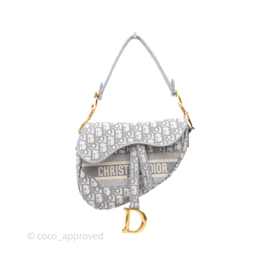 Christian Dior Saddle Bag Grey Dior Oblique Embroidery Gold Hardware