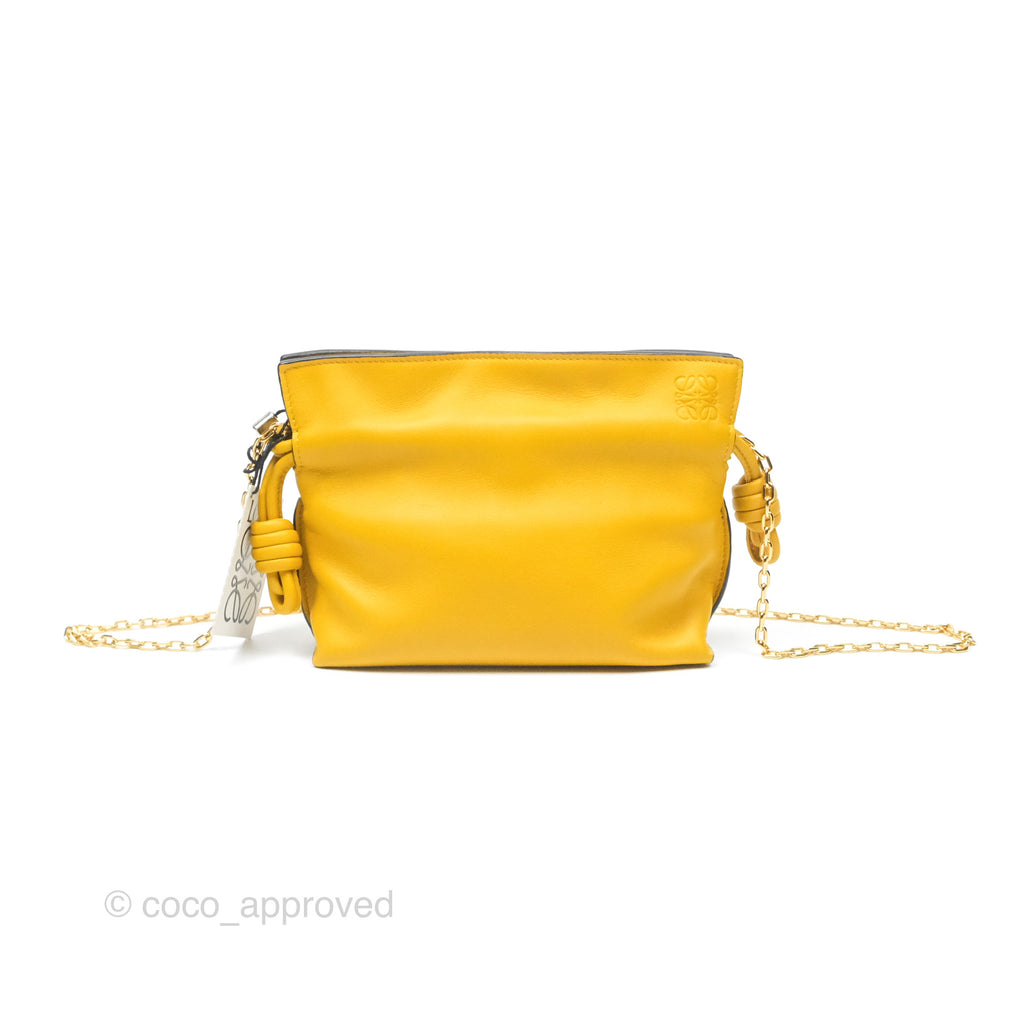 Loewe Nano Flamenco Clutch with Chain Mustard Calfskin