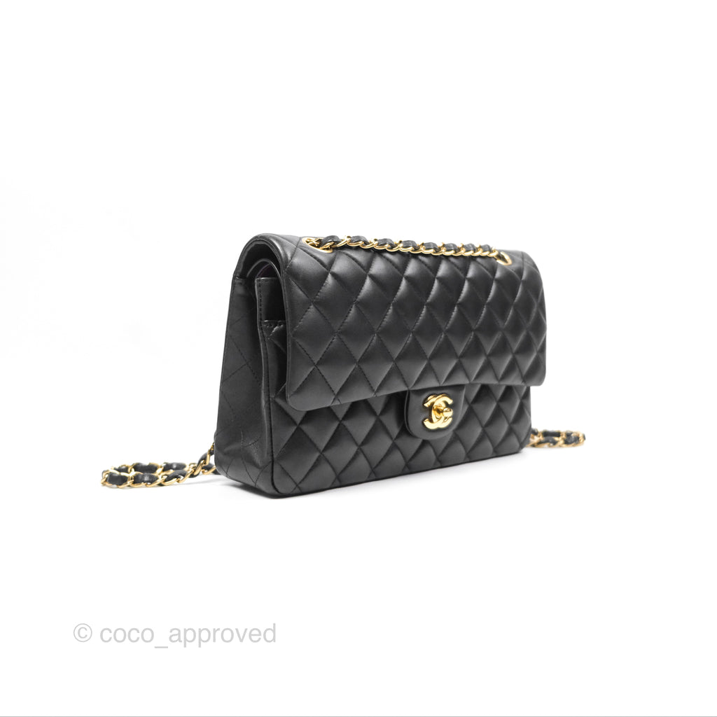 Chanel Classic M/L Medium Flap Quilted Black Lambskin Gold Hardware