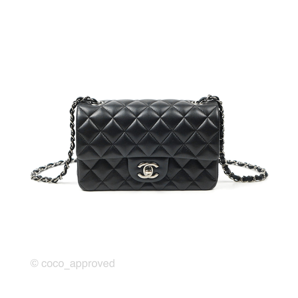 Chanel Quilted Mini Rectangular Flap Black Lambskin Silver Hardware