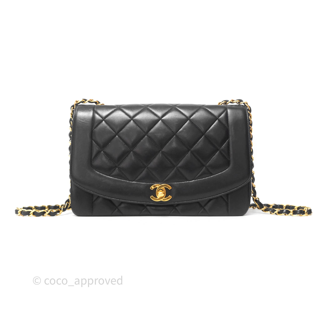 Chanel Vintage Quilted Medium Classic Diana Flap Bag Black Lambskin 24K Gold Hardware