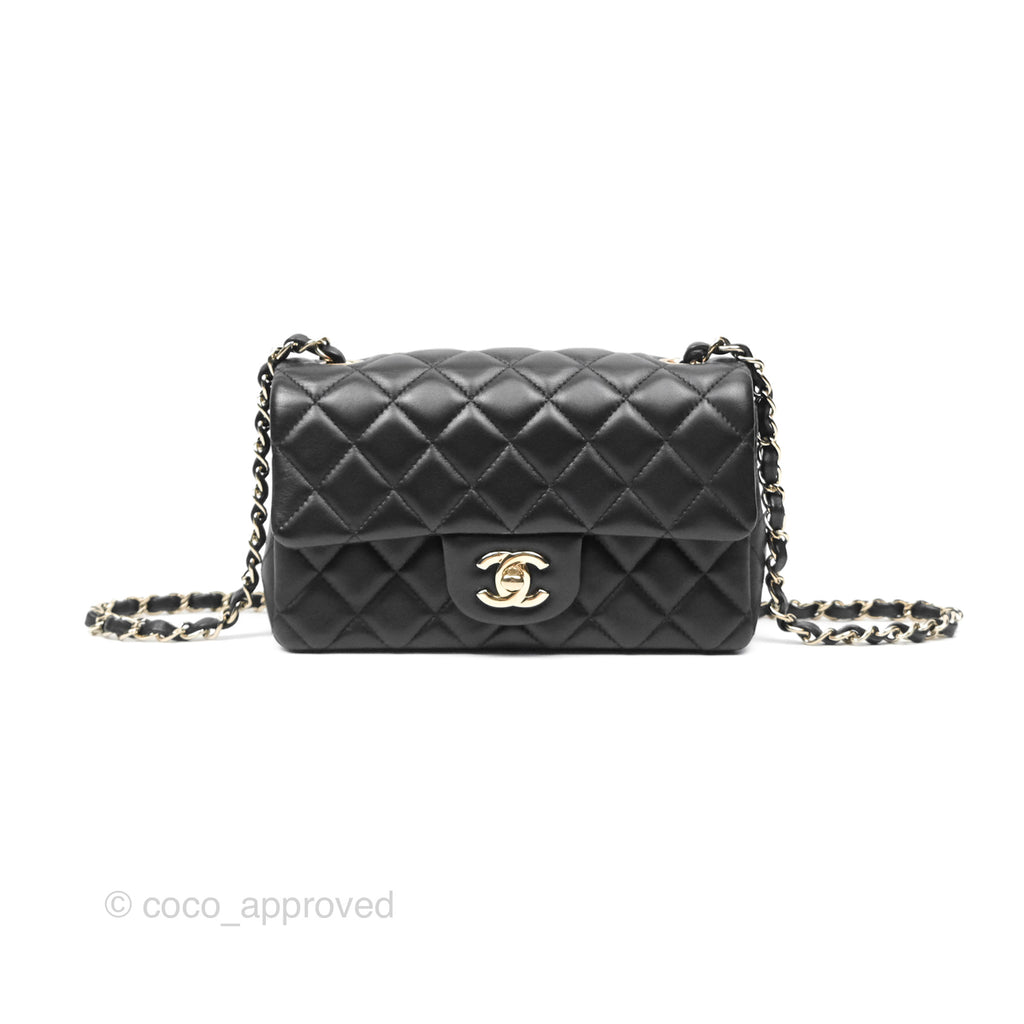 Chanel Quilted Mini Rectangular Black Lambskin Gold Hardware