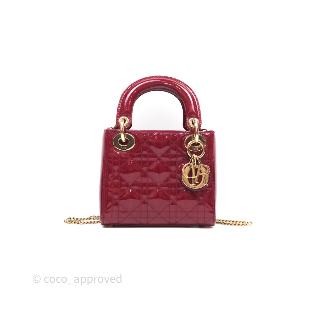 Christian Dior Mini Lady Dior Red Patent Cannage Gold Hardware