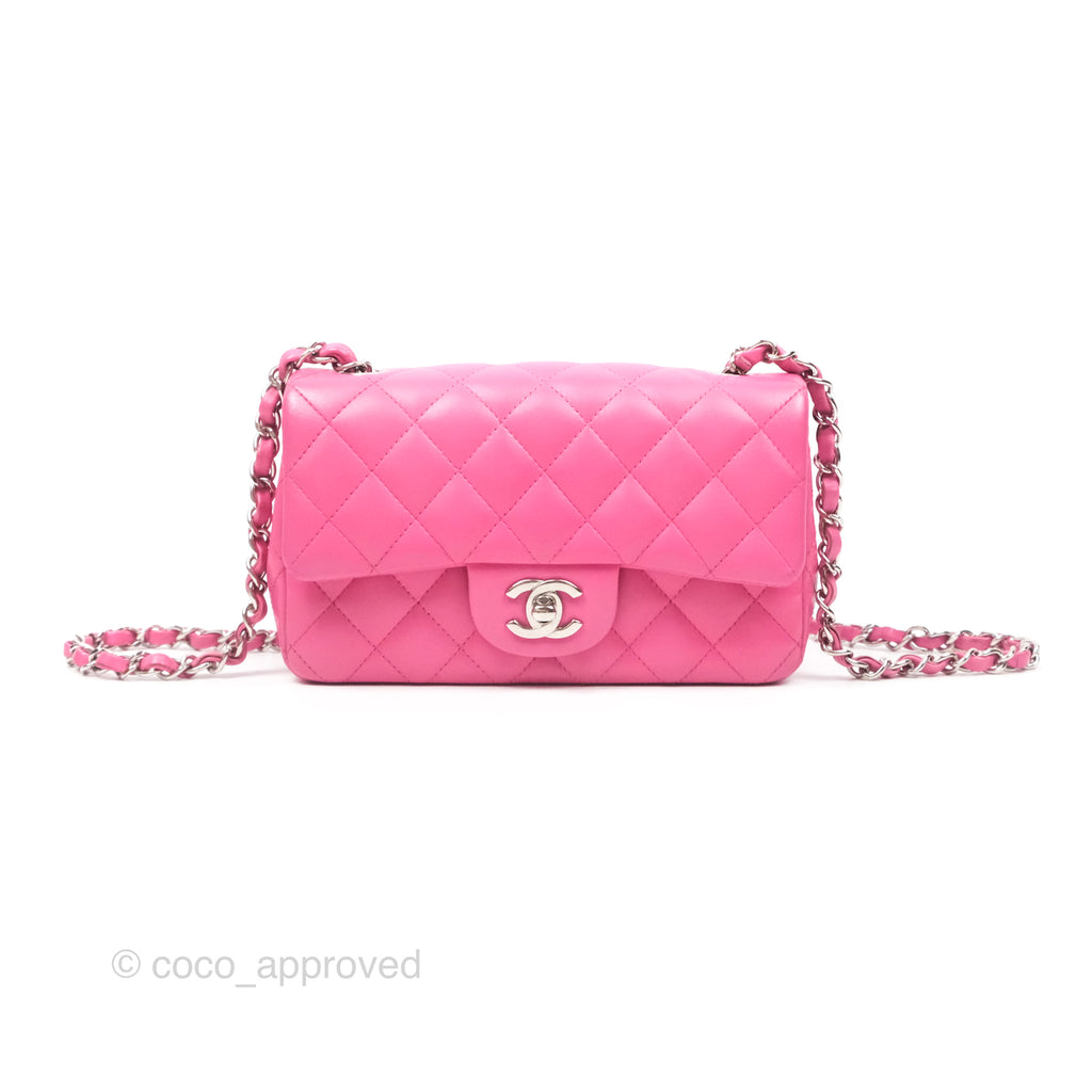 Chanel Quilted Mini Rectangular Flap Pink Lambskin Silver Hardware