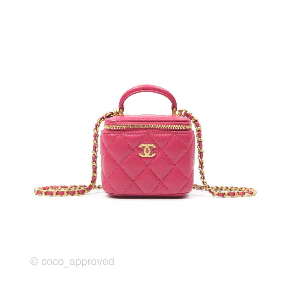 Chanel Mini Top Handle Vanity With Chain Dark Pink Lambskin Aged Gold Hardware