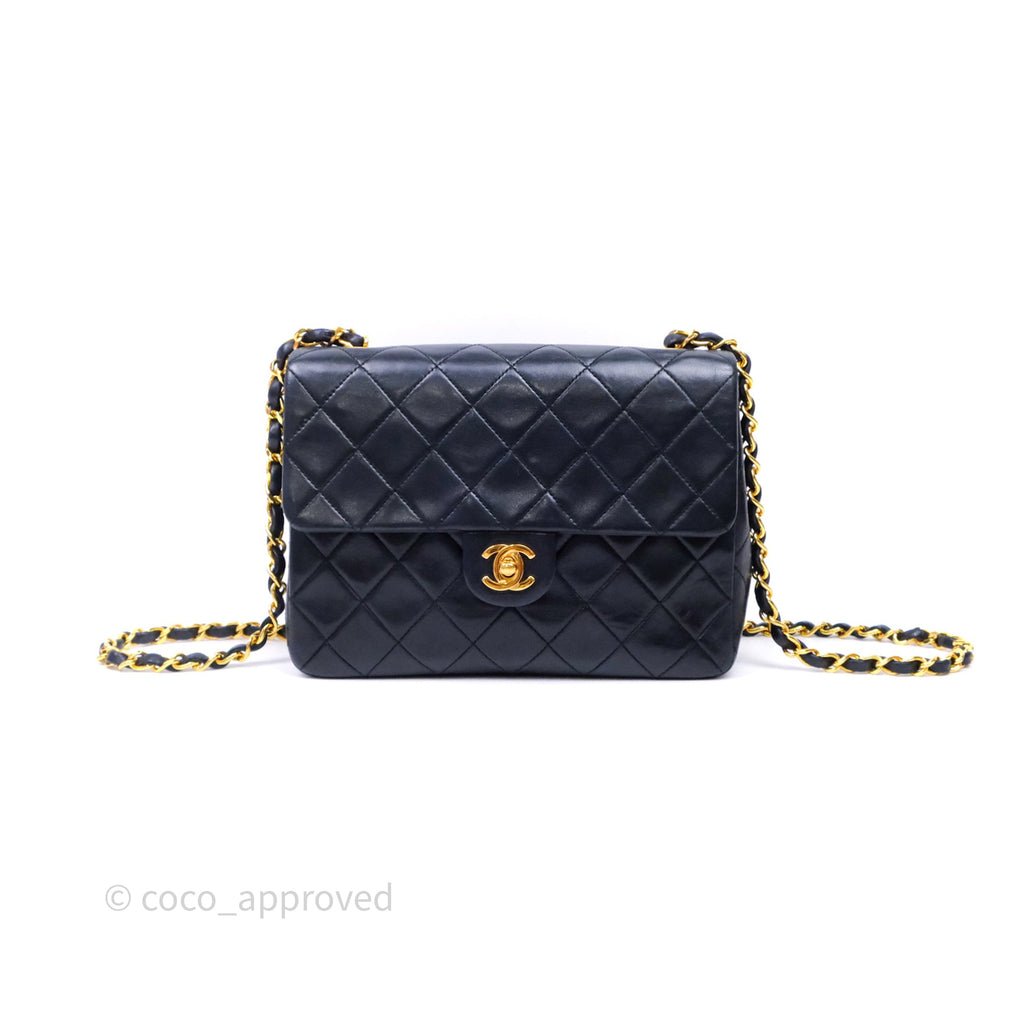 Chanel Vintage Square Flap Bag Black Lambskin 24K Gold Hardware