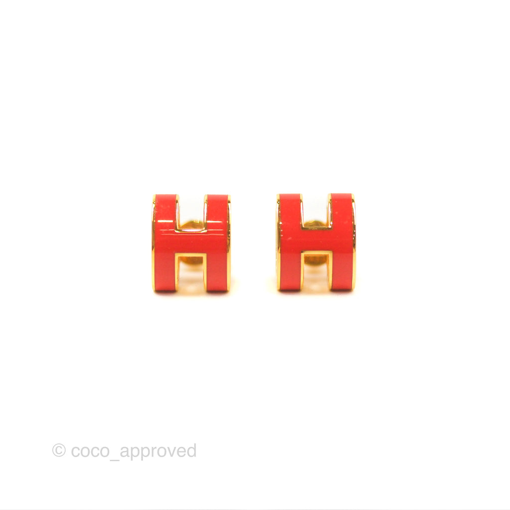 Hermès Mini Pop H Earrings Red Gold Hardware
