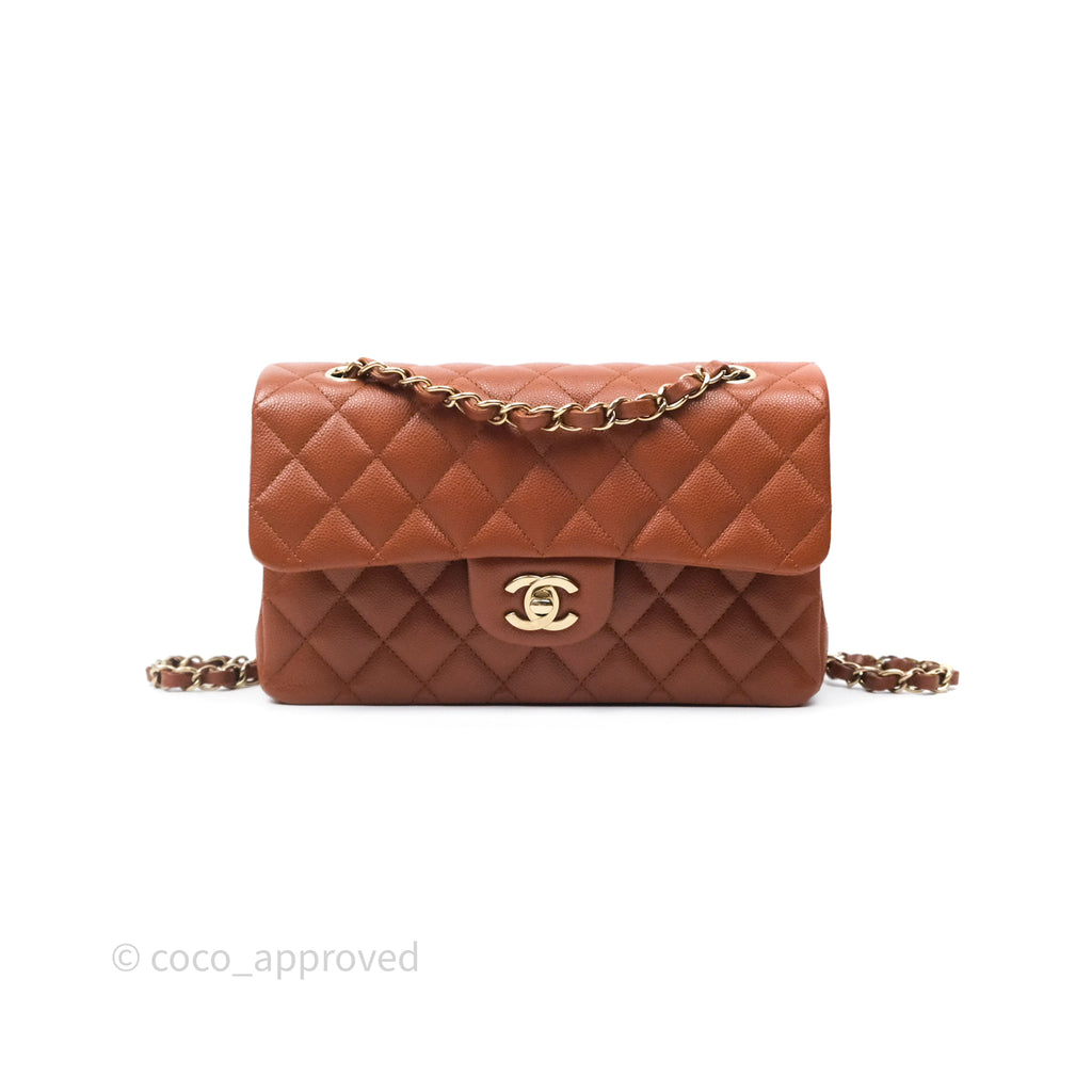 Chanel Small S/M Classic Flap Quilted Brown Caviar Gold Hardware