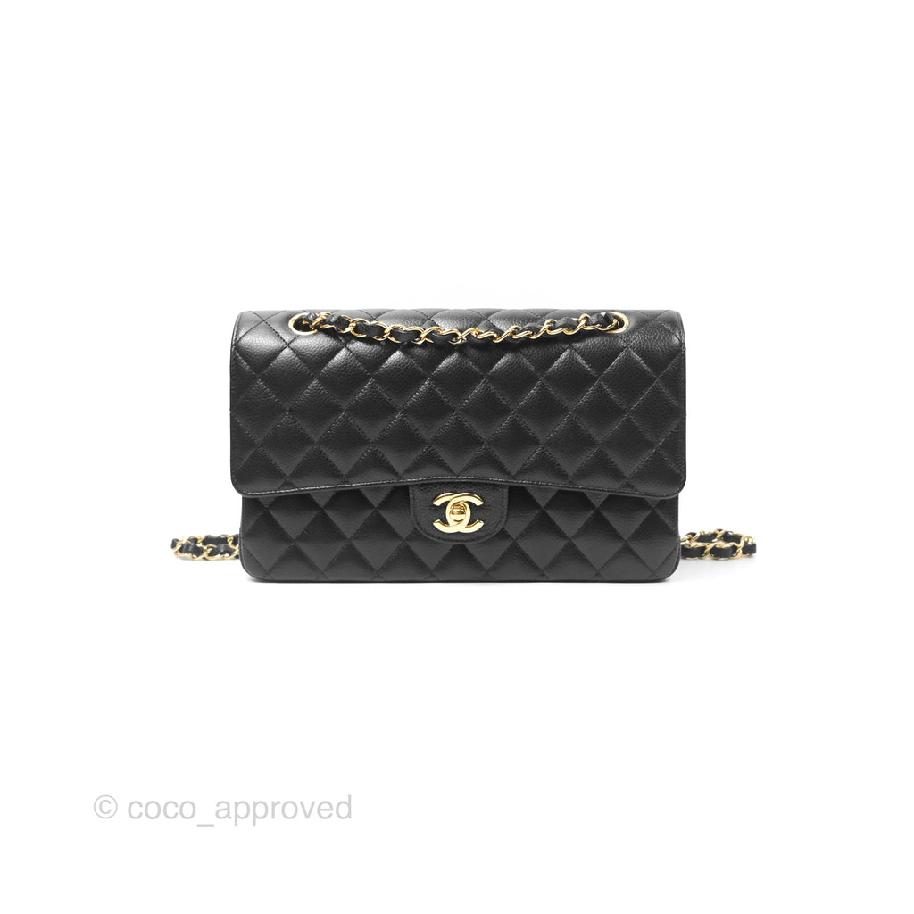 Chanel Classic M/L Medium Flap Quilted Black Caviar Gold Hardware