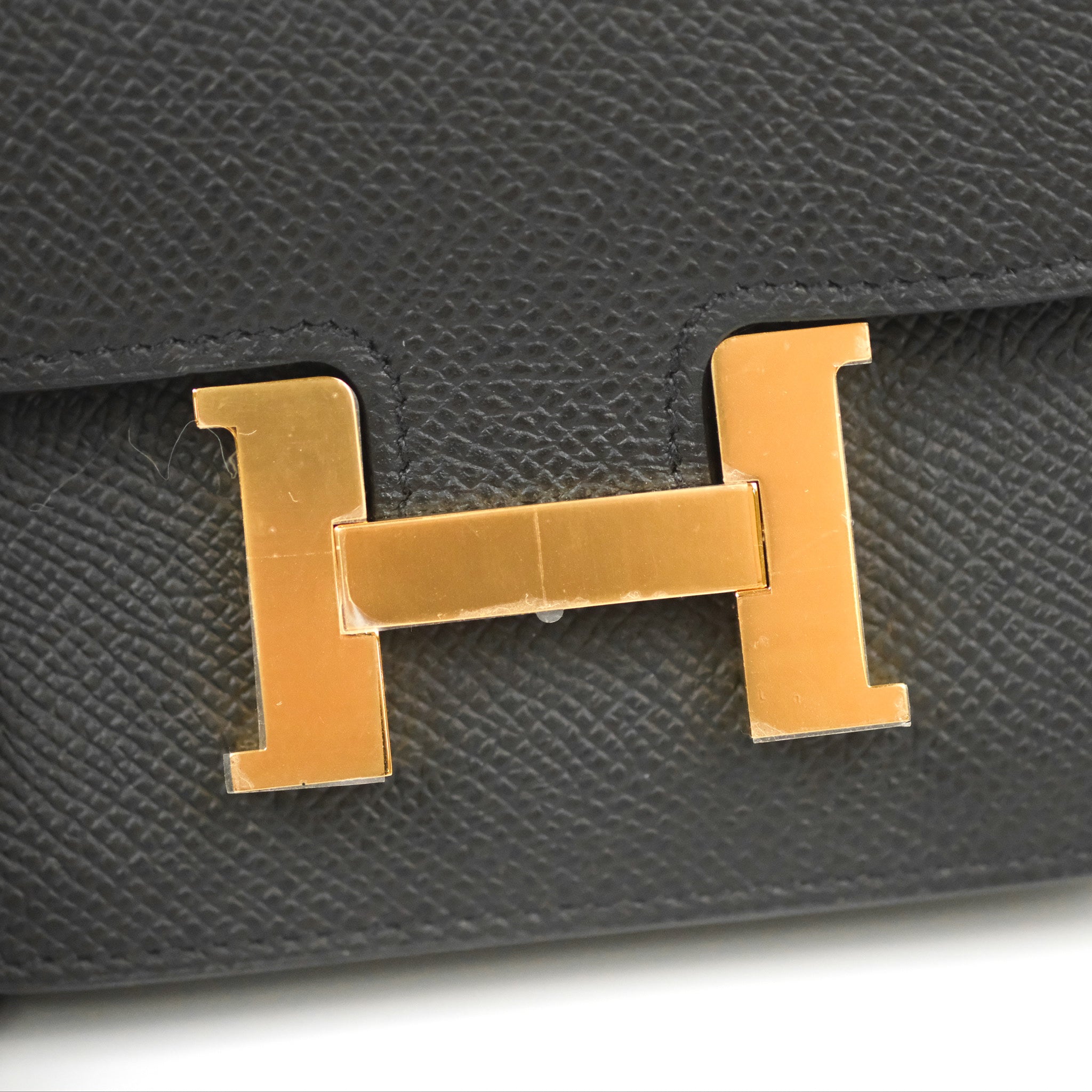 Hermes Constance Slim Wallet In Black Epsom With Gold Hardware