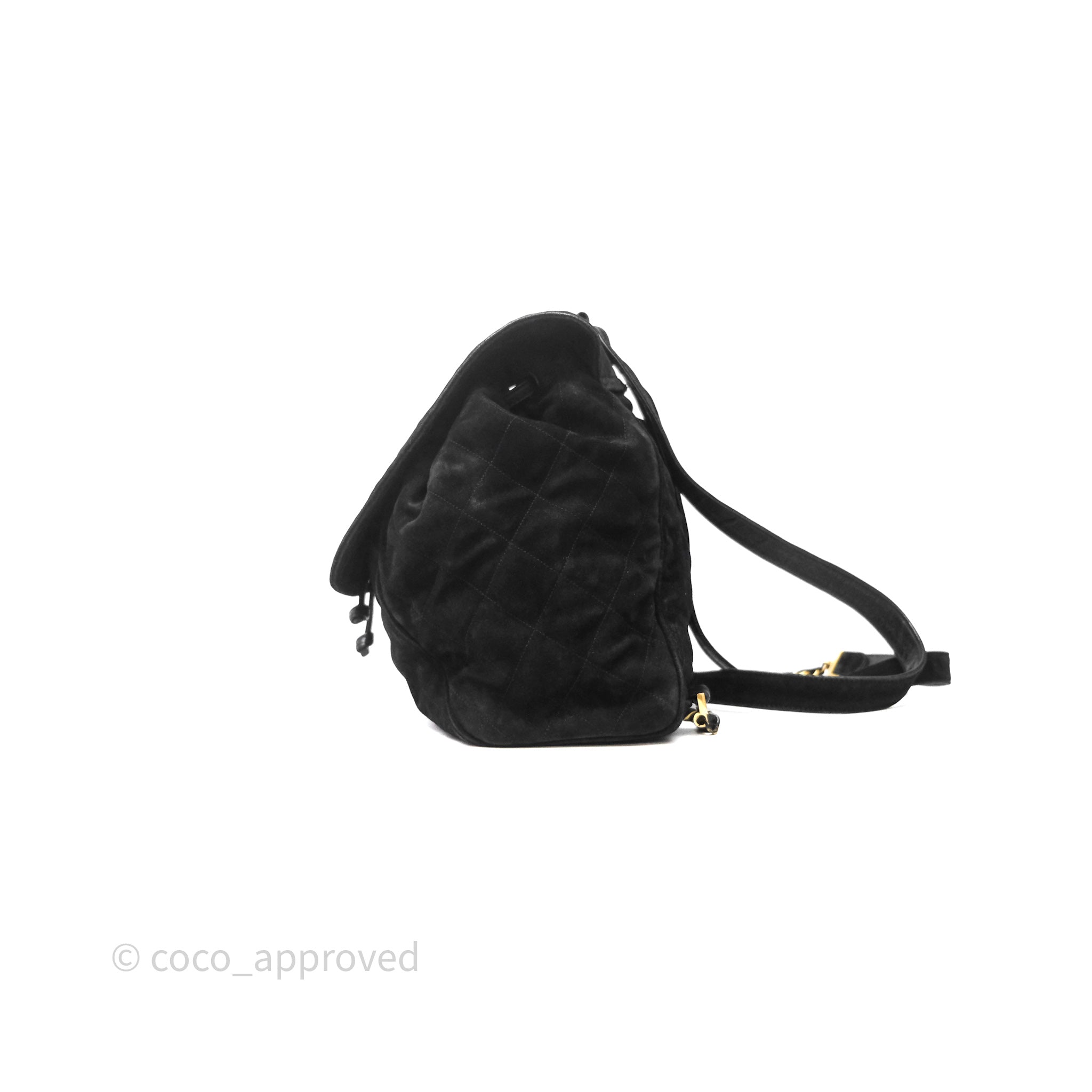 Chanel Vintage Quilted Suede CC Backpack Black Gold Hardware  display picture 2