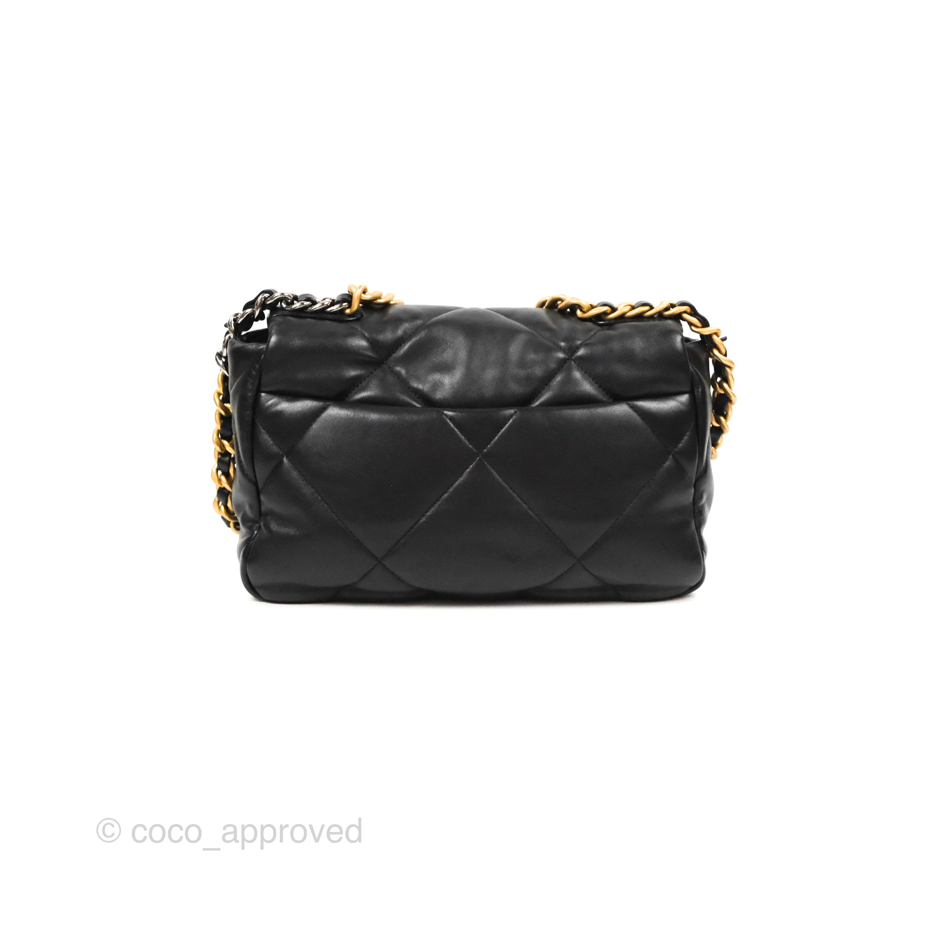 CHANEL Glossy Calfskin Quilted Medium Chanel 19 Flap White Black