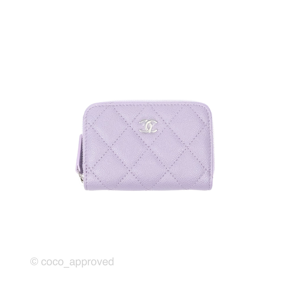 Chanel Quilted Zip Card Holder Purple Caviar Silver Hardware