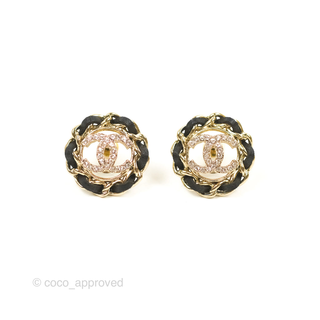 Chanel CC Crystal Woven Round Earrings Gold Tone 22S