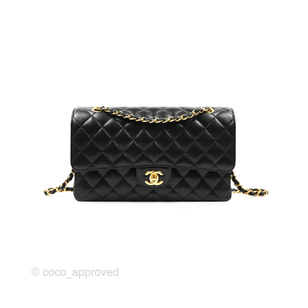 Chanel Classic M/L Medium Double Flap Black Caviar Gold Hardware