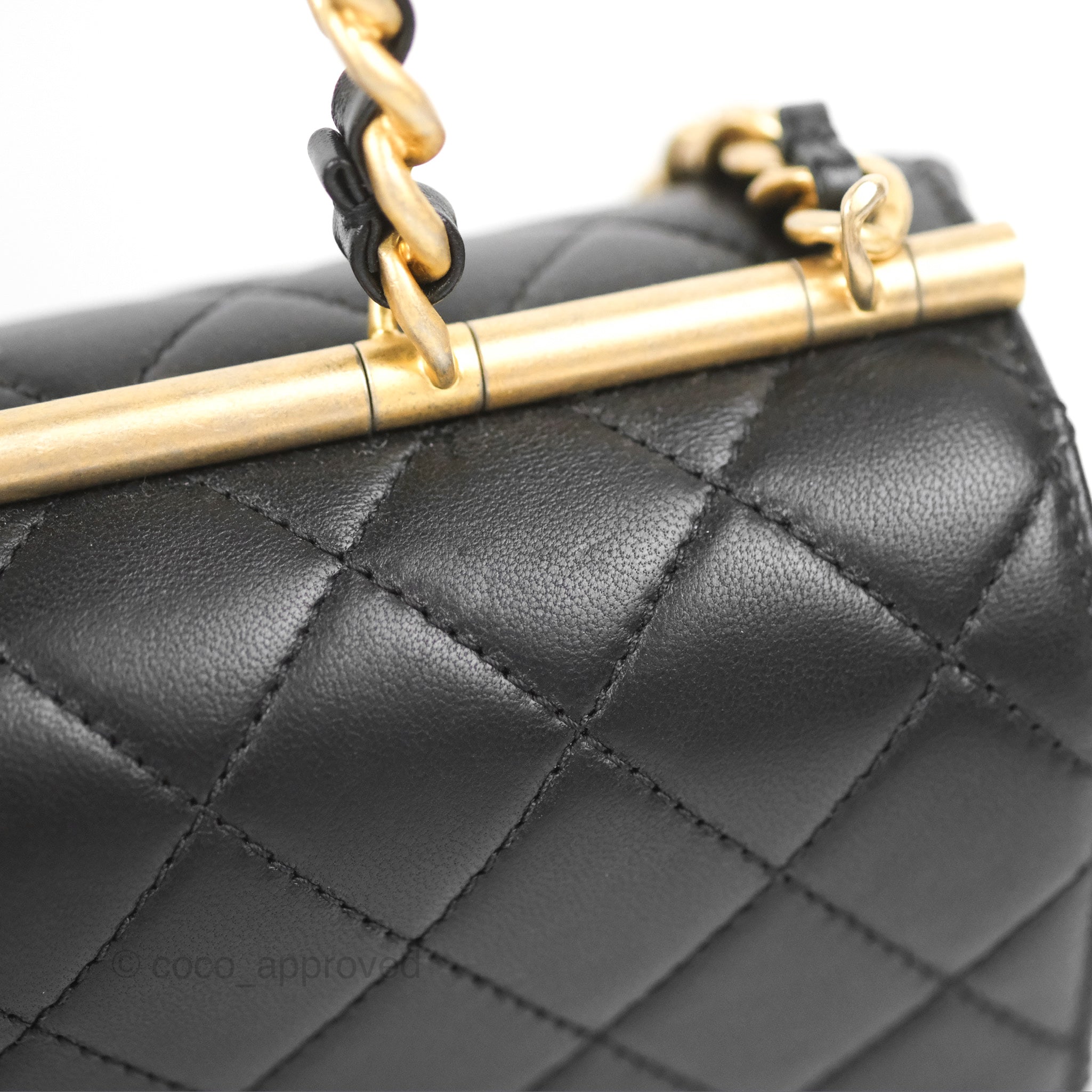 Chanel La Parisienne Top Handle Flap Bag Black Lambskin Aged Gold Hard –  Coco Approved Studio