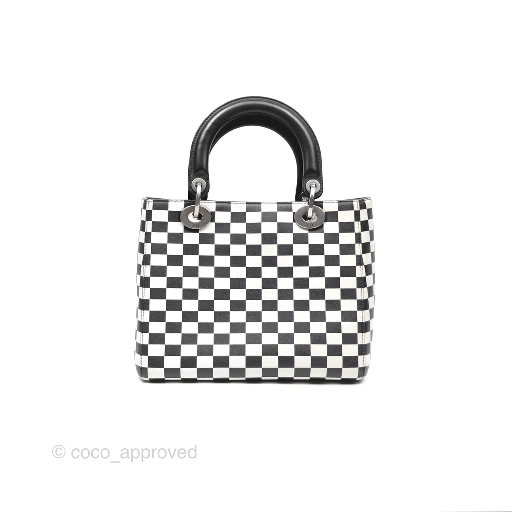 Christian Dior Medium Lady Dior Checkered Black/ White Calfskin