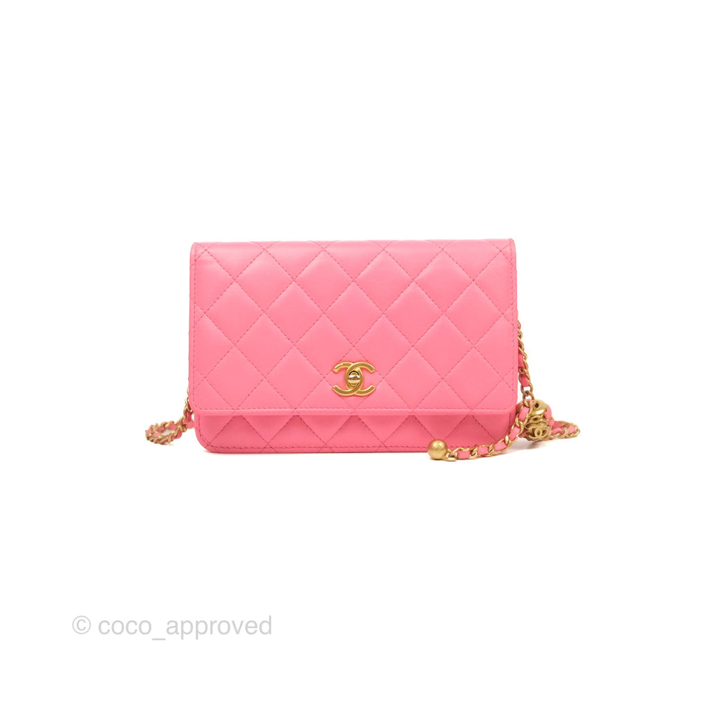 Chanel Quilted Pearl Crush Wallet on Chain WOC Pink Lambskin Aged Gold Hardware