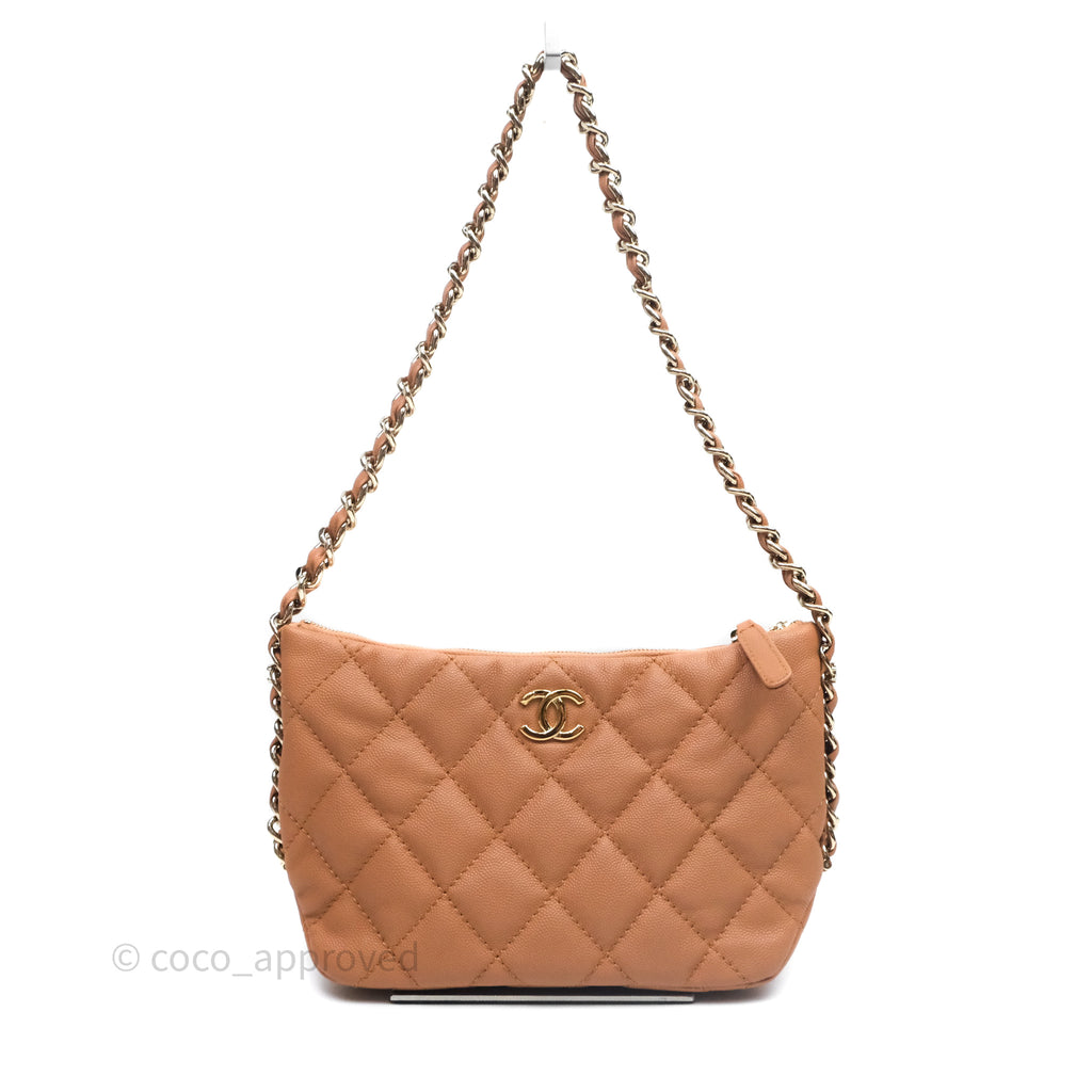 Chanel Small Hobo Shoulder Bag Caviar Beige Gold Hardware