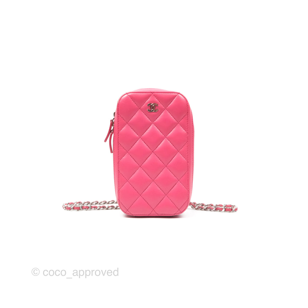 Chanel Quilted Phone Holder Pink Lambskin Silver Hardware