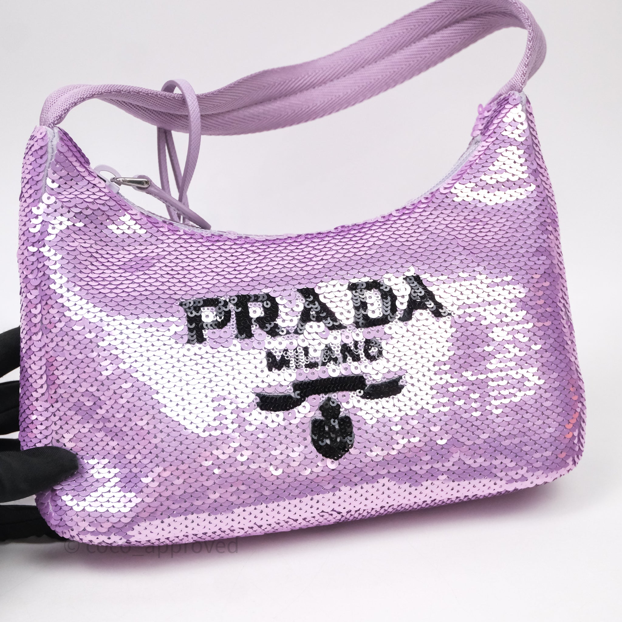 Prada Re-Edition 2000 Nylon Mini Hobo Bag Purple Sequin – Coco