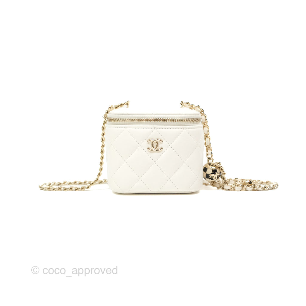 Chanel Mini Ball Crush Vanity With Chain White Lambskin Gold Hardware