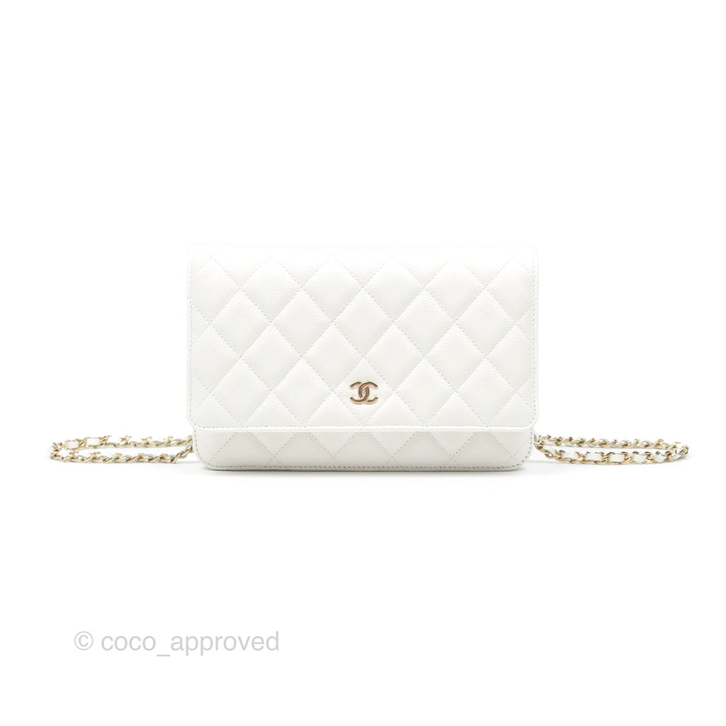 Chanel Classic Quilted Wallet On Chain WOC White Caviar Gold Hardware