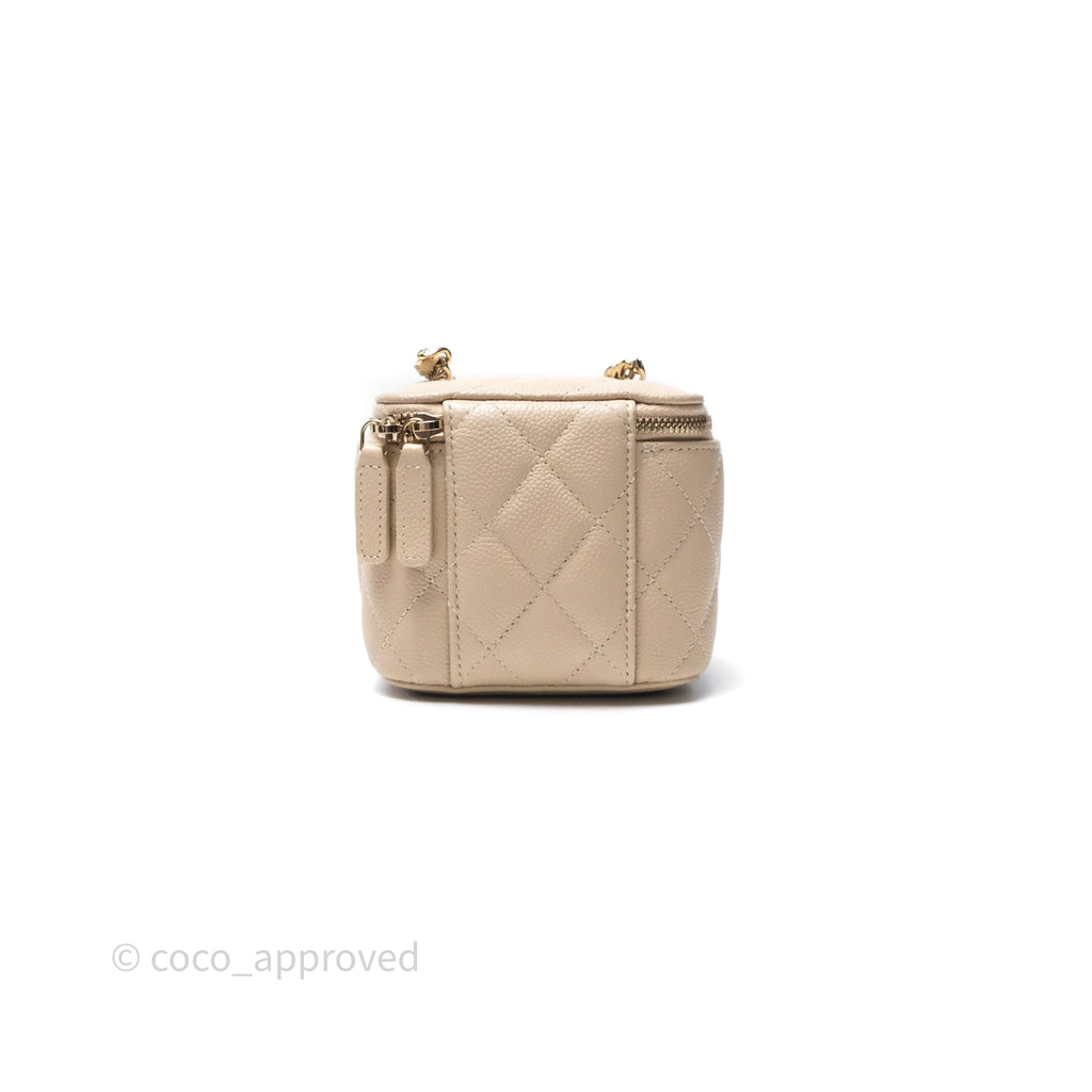 Chanel Mini Vanity With CC Chain Beige Caviar Gold Hardware