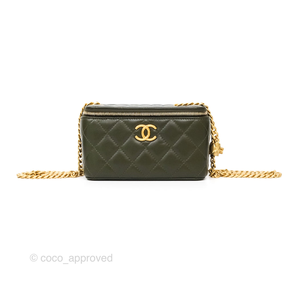 Chanel All Slide Vanity with Adjustable Chain Dark Olive Green Lambskin Aged Gold Hardware