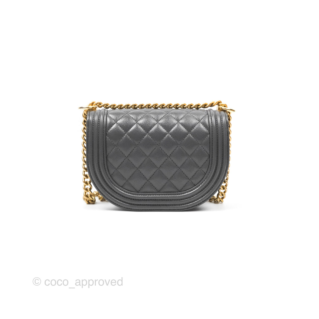 Chanel Boy Messenger Bag Grey Caviar Aged Gold Hardware