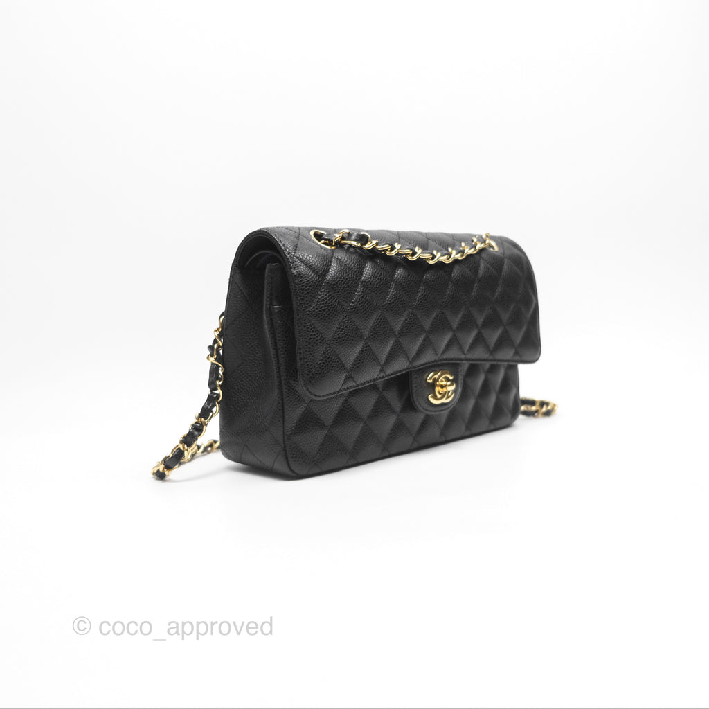 Chanel Classic M/L Medium Flap Quilted Black Caviar Gold Hardware