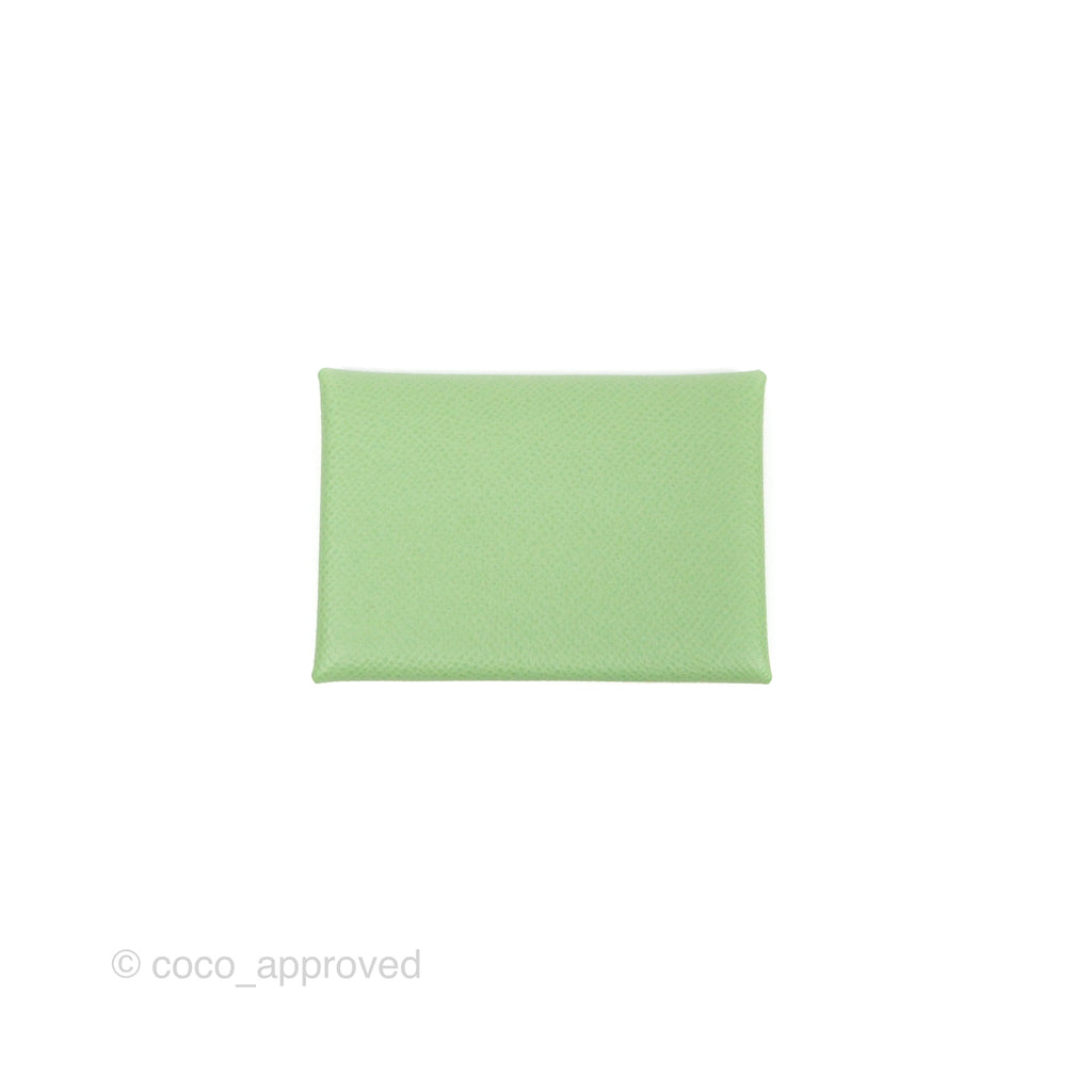 Hermès Calvi Duo Compact Card Holder 3I Vert Criquet Epsom Palladium Hardware