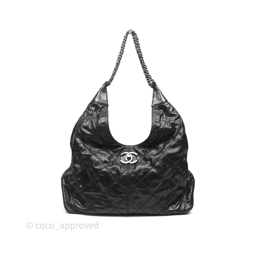 Chanel Quilted Coco Supple Hobo Black Aged Calfskin Ruthenium Hardware