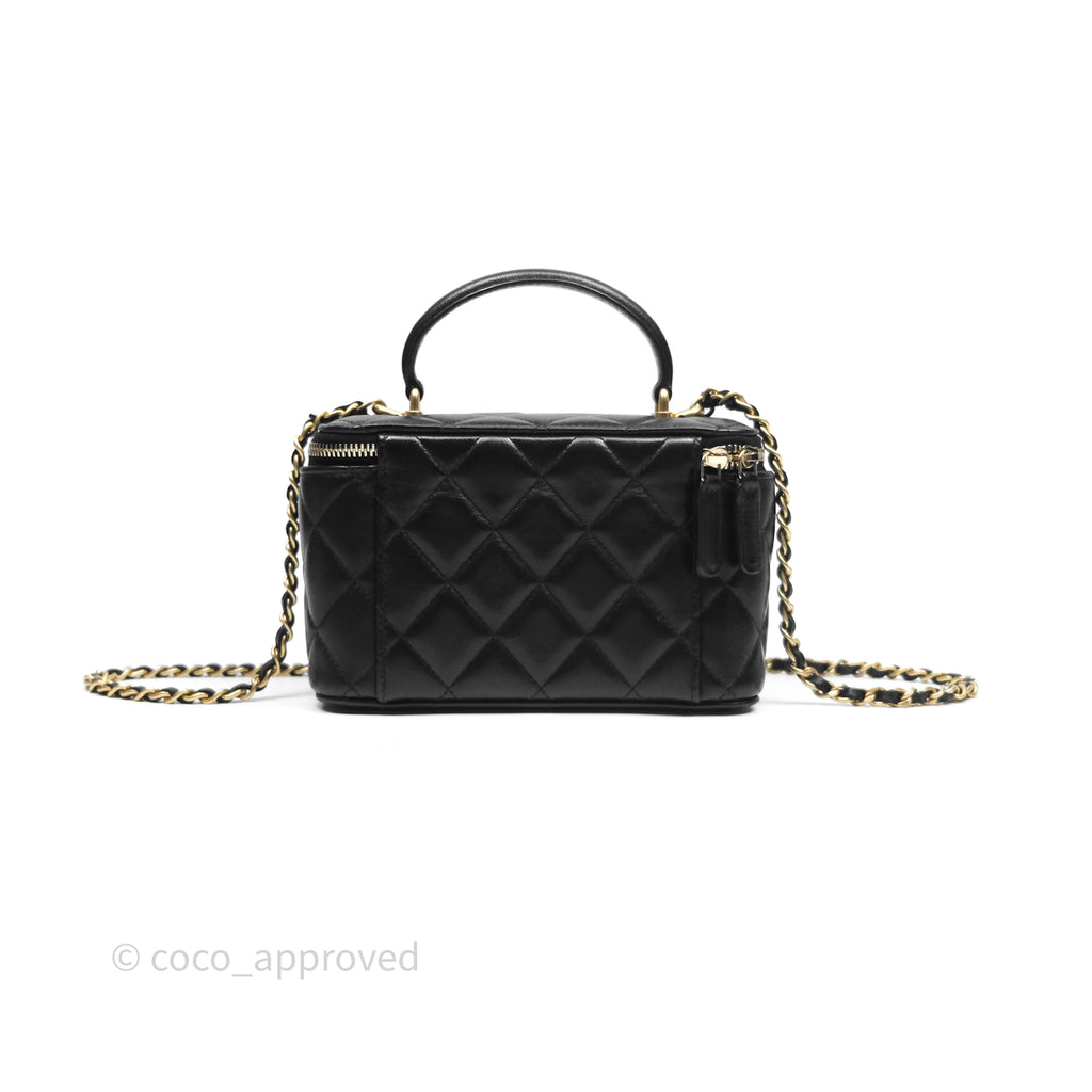 Chanel Vanity Rectangular Top Handle Black Lambskin Aged Gold Hardware