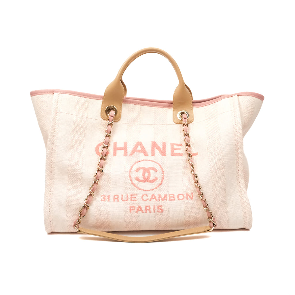 Chanel Canvas Large Deauville Tote Light Pink Stripe