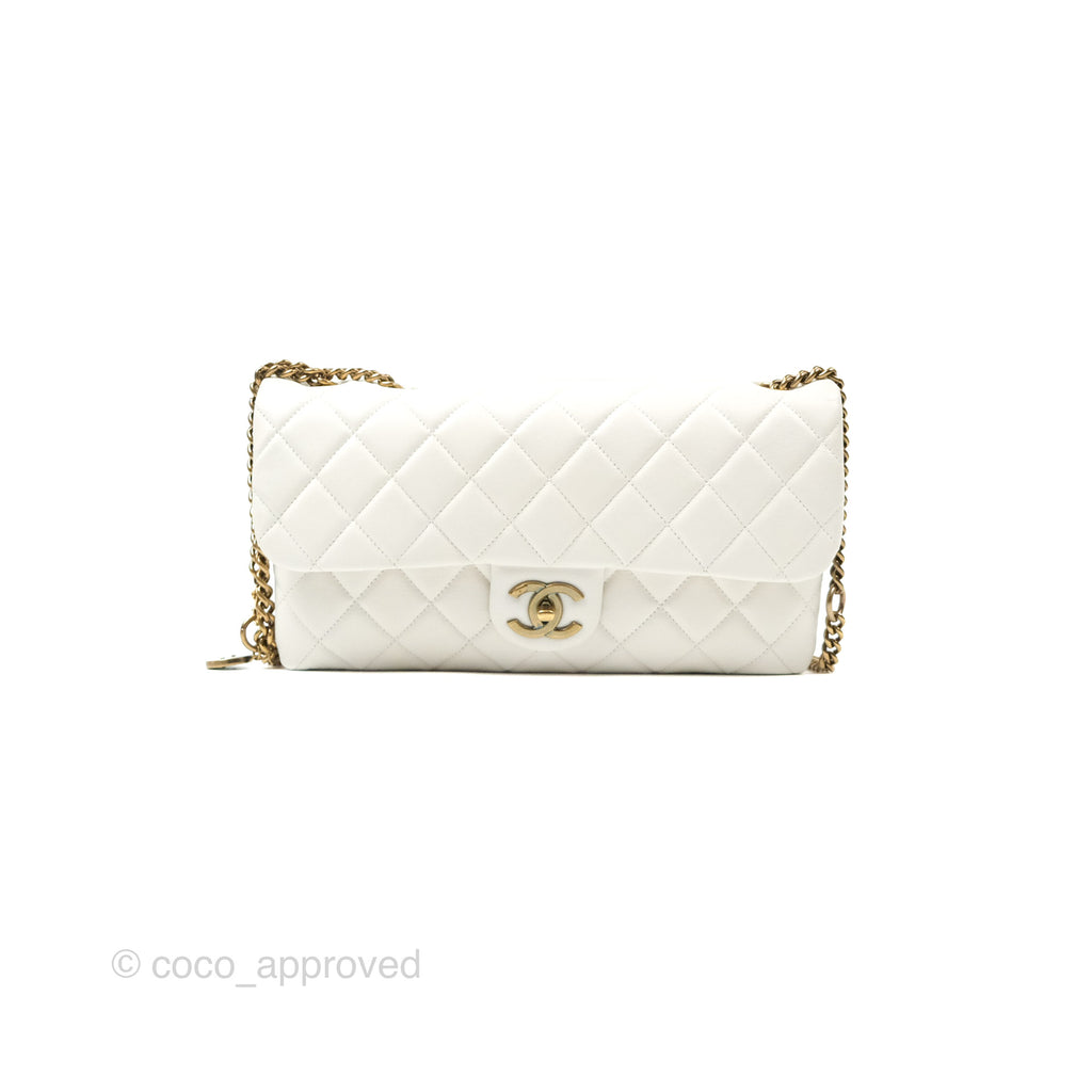 Chanel CC Crown Flap White Calfskin Antique Gold Hardware