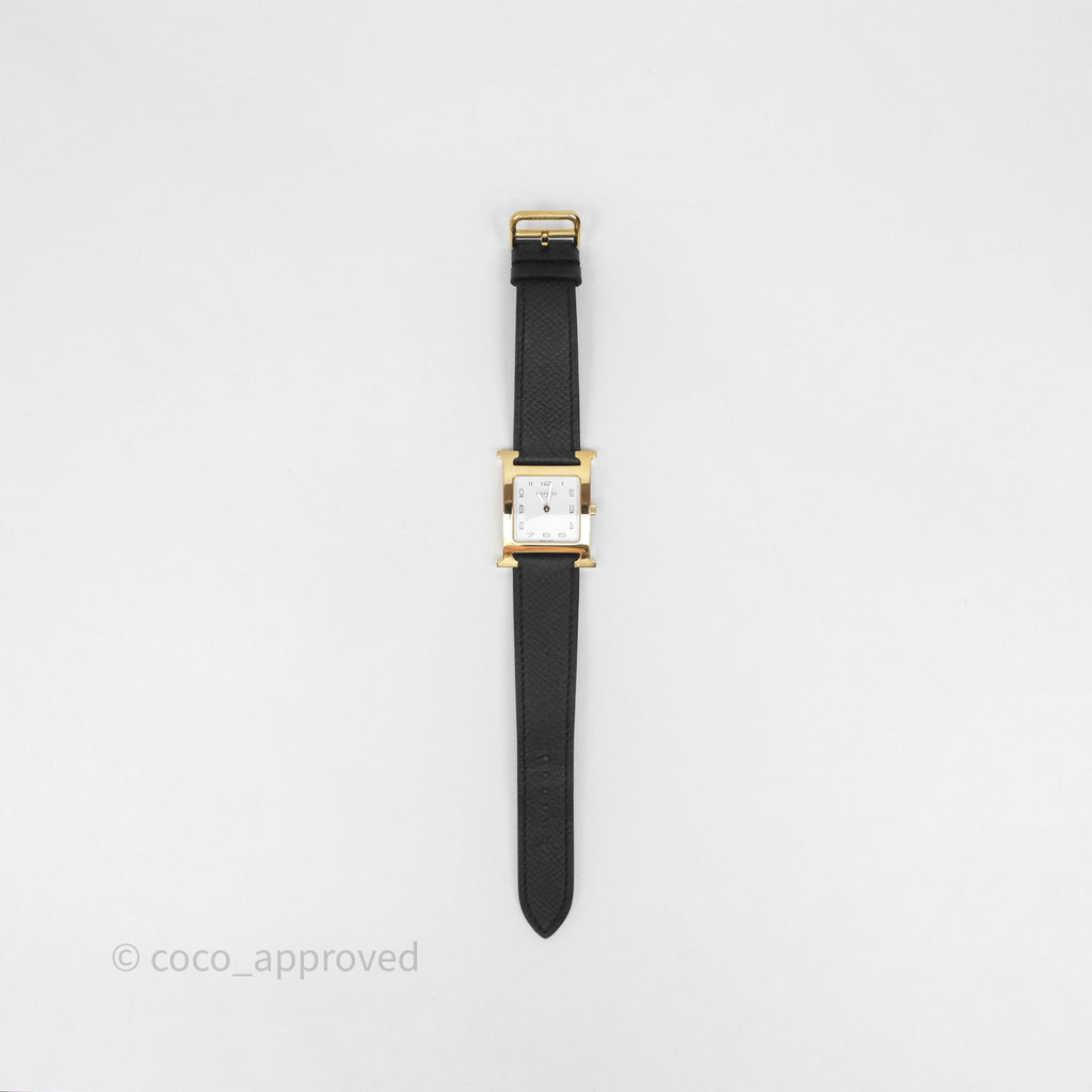 Hermès Heure H Watch Medium Model 30 mm Black Noir 89  Epsom Gold Hardware