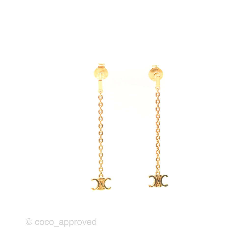 Celine Mini Triomphe Drop Earrings Gold