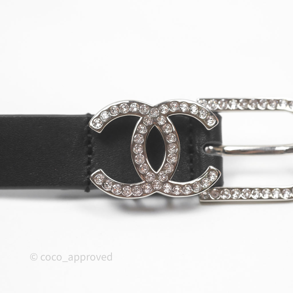 Chanel Crystal CC Belt Black Silver Hardware Size 75 20S