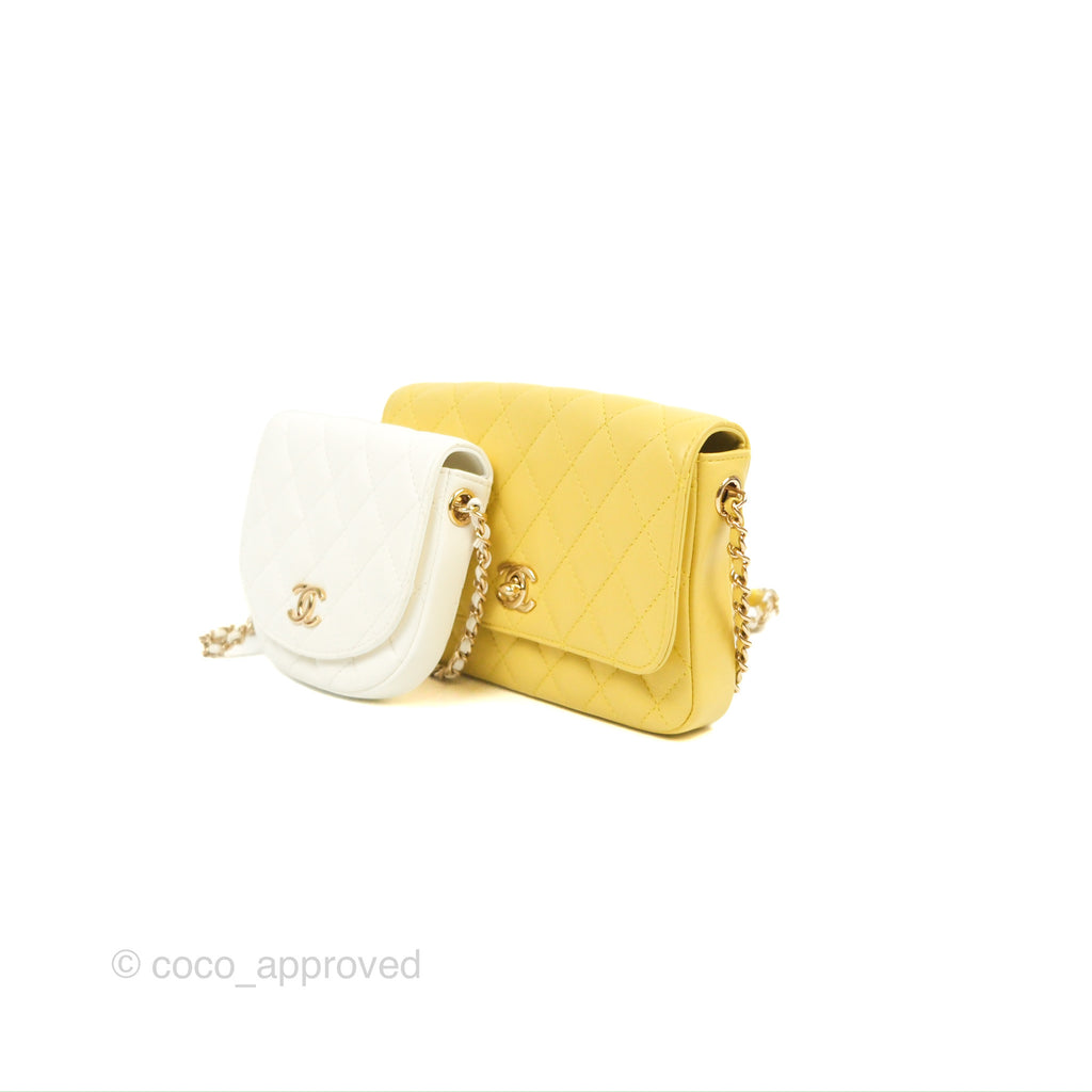 Chanel Side Packs Shoulder Bags Yellow White Lambskin Gold Hardware 19S