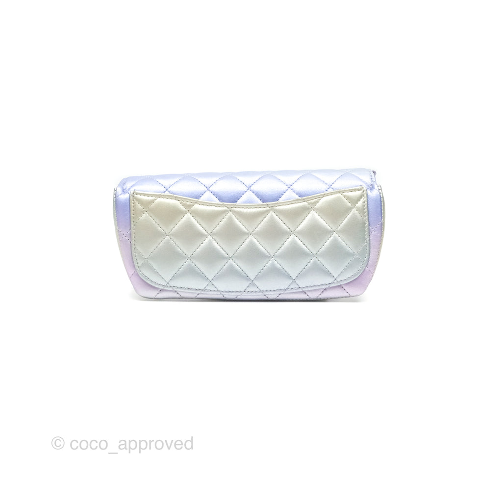 Chanel Quilted Glasses Case on Chain Iridescent Rainbow Calfskin