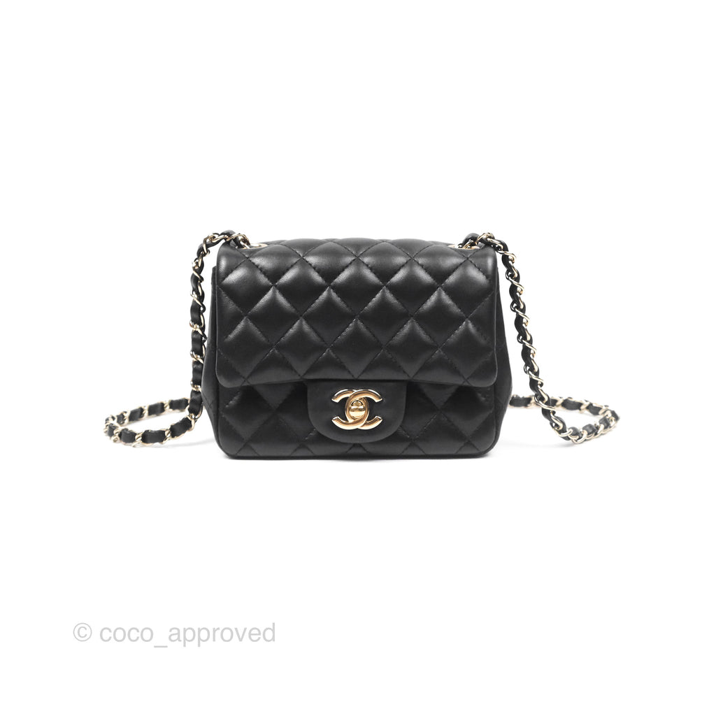 Chanel Quilted Mini Square Flap Black Lambskin Gold Hardware