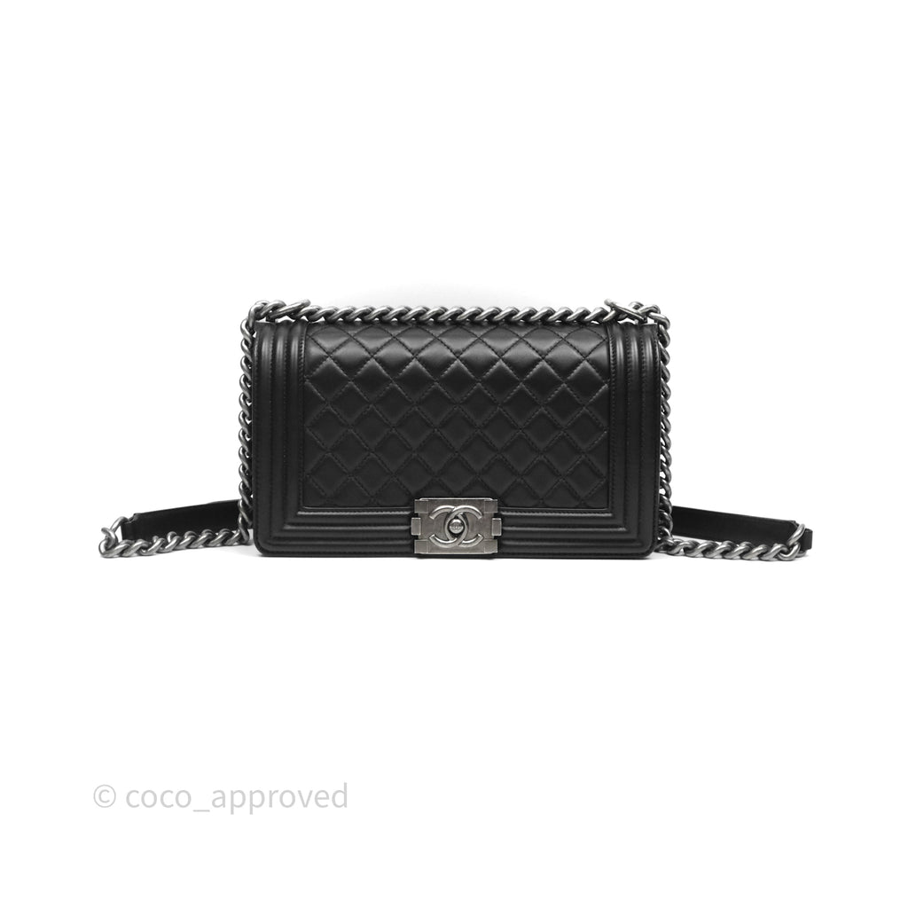 Chanel Quilted Medium Boy Black Lambskin Ruthenium Hardware