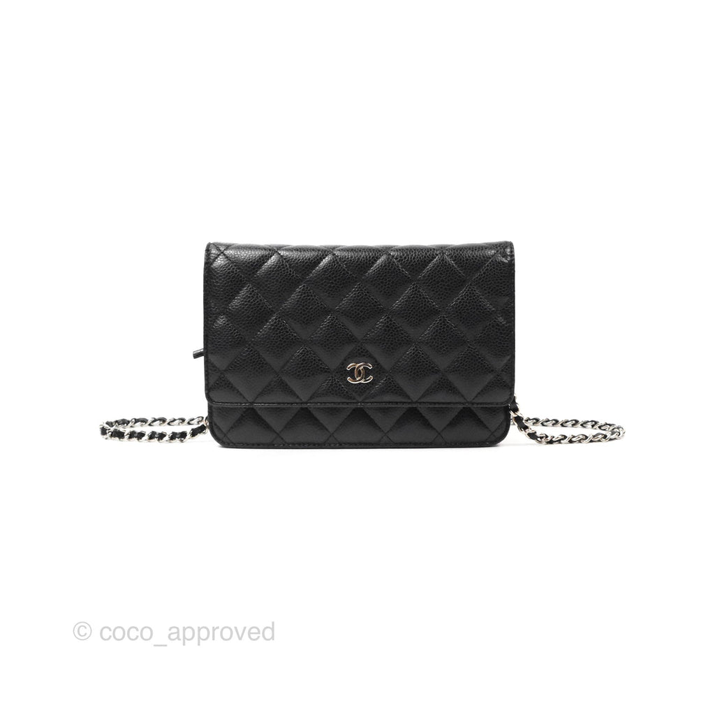 Chanel Quilted Classic Wallet On Chain WOC Black Caviar Silver Hardware