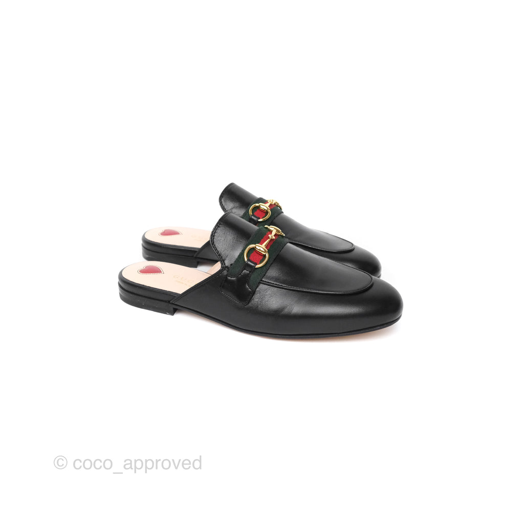 Gucci Princetown Black Leather Slippers Size 36.5